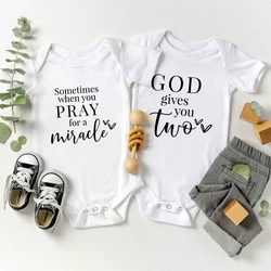 Cute Twin Baby Girls Clothes Aesthetic Letter Print Cotton Newborn Boys Bodysuit Breathable Skin-friendly Summer Infant Onesies