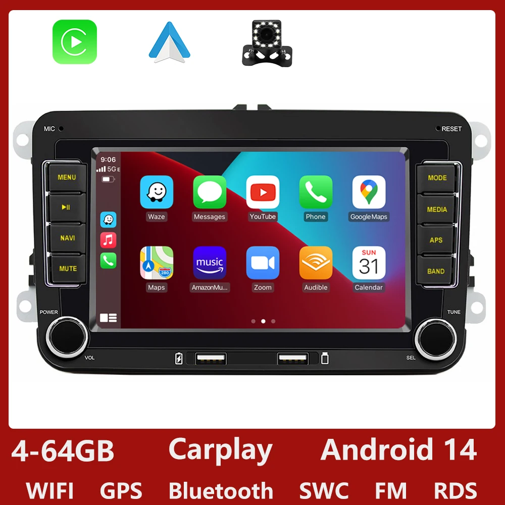 GEARELEC Android 13 Autoradio 2 DIN Carplay Scherm voor VW Volkswagen Golf 5 6 Passat Seat Skoda Touran Auto multimedia Spelen