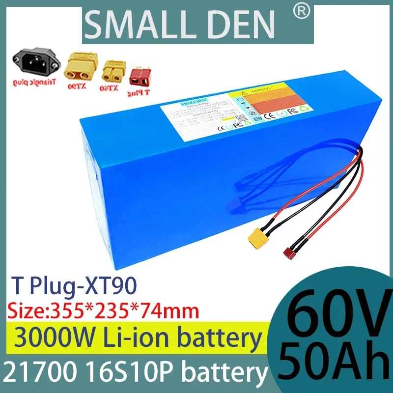 

60V 50Ah 21700 16S10Prechargeable lithium battery pack, built-in 50A BMS 1500W 2500W 3000W high-power battery+67.2V 2A charger