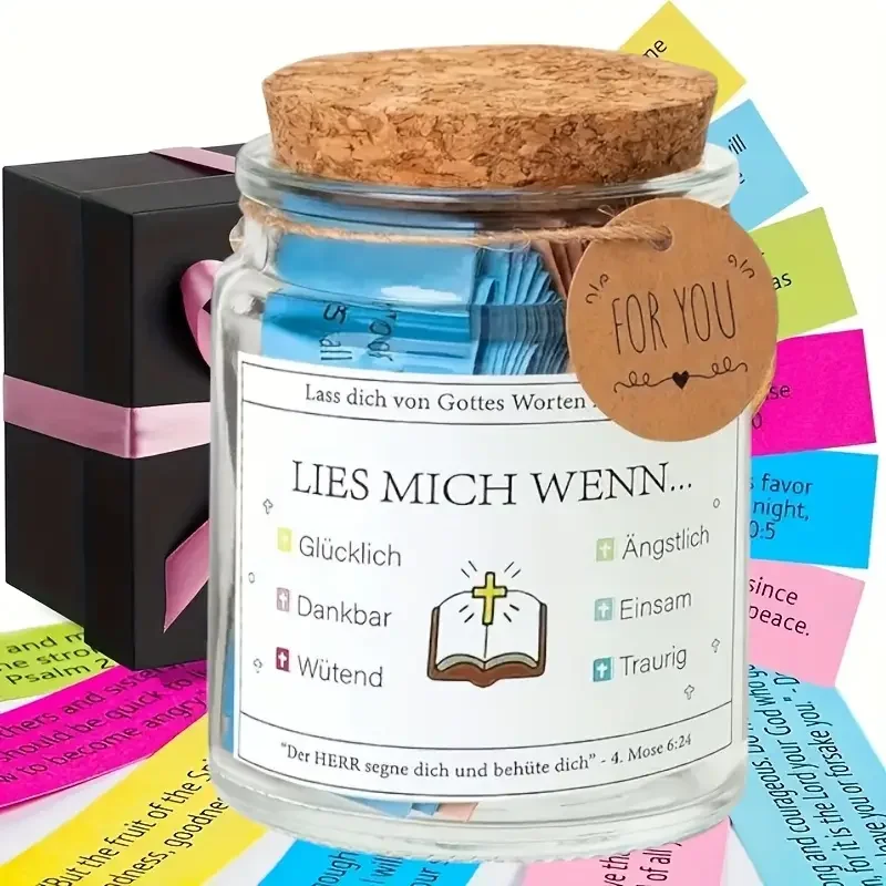 1pc German Bible Verse Jar Containing 90 Scripture Verses, Featuring Decorative Themes Centered on Christ