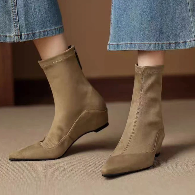 Pointed Toe Women Ankle Boots Fashion Flats Shoes Winter Warm Cozy Snow Boots Elegant Retro Woman Botas 2025 Trend Mujer Zapatos