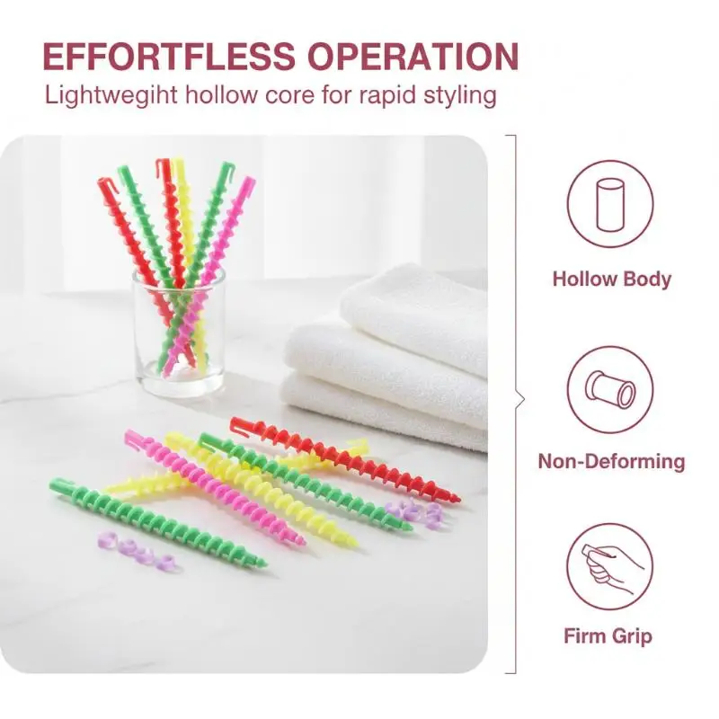 Heatless Curling Spiral Rods 20Pcs Mixed Color Sleep Friendly No Heat Hair Styling Tools for Daily Makeup Use