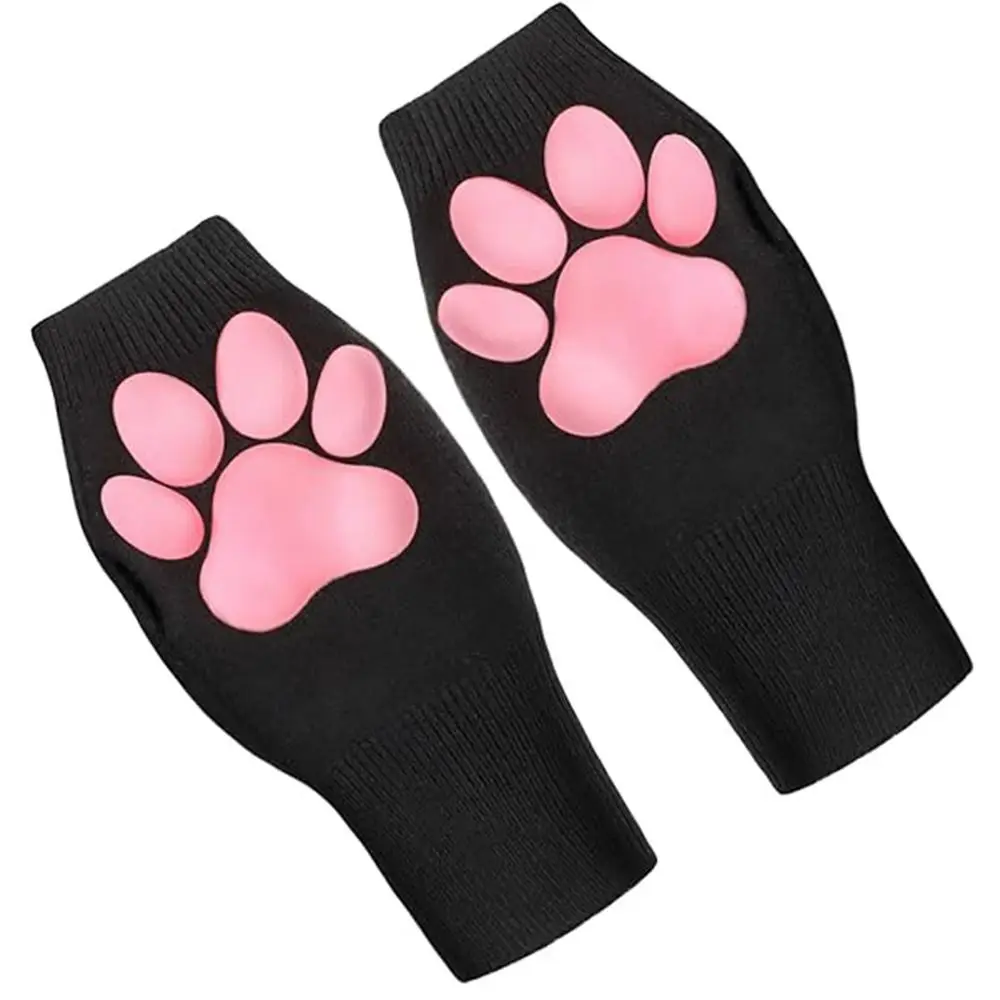 مريحة لطيف القط باو القفازات قفازات سيليكون هريرة القط مخلب الوسادة كم الكشمير الوردي الدافئة قفازات الحياكة تأثيري