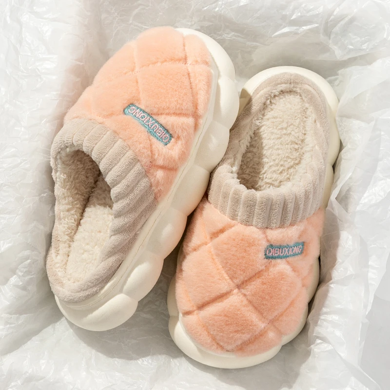 Women's Cotton Slippers with Shit Feeling Winter 2024 New Indoor Home Plush Warm Home Thick Bottom Cotton Slippers Women