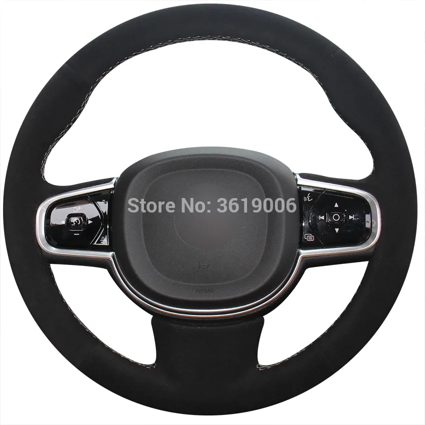 

Hand Sewing Black Suede Car Steering Wheel Cover for Volvo XC90 2015-2017