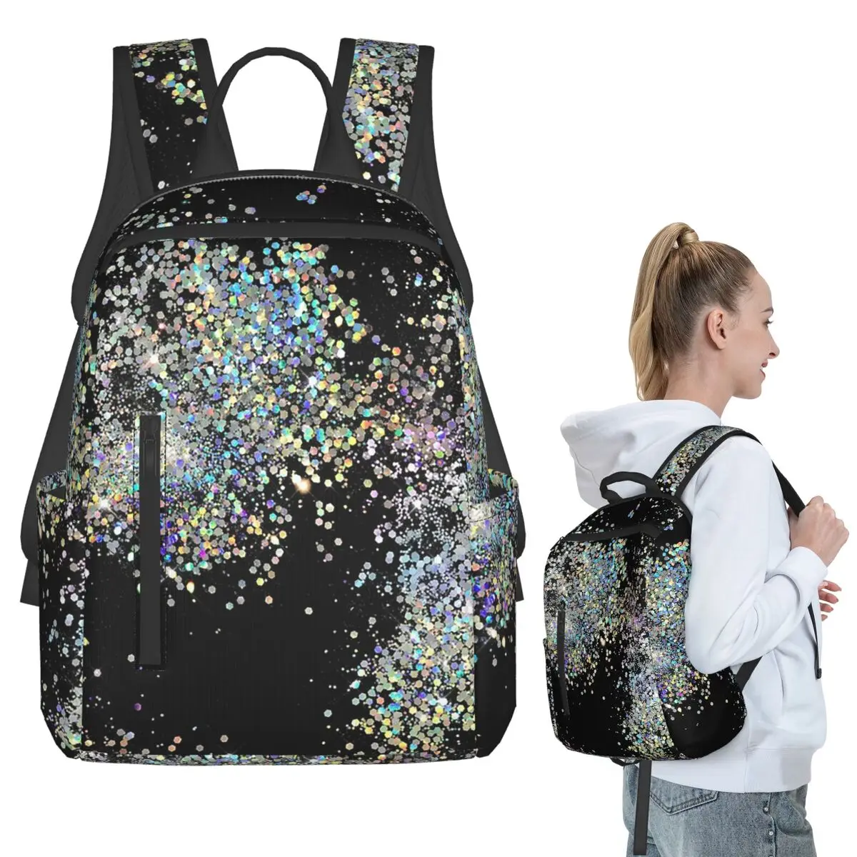 

Black And Multicolor Sequins Faux Backpack Student BookBag Children School Bag Computer Shoulder Bags Men Women