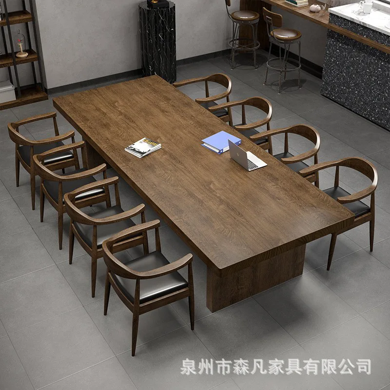 Office workbench, new Chinese solid wood creative, large-scale negotiation office conference table and chairs
