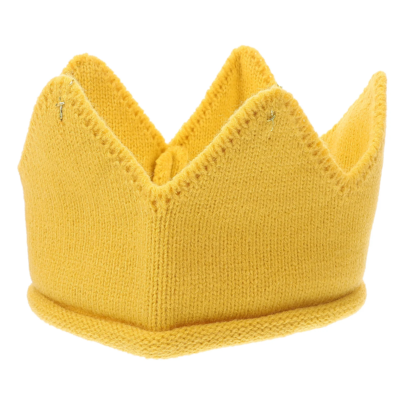 

Baby Crown Hat for Baby Birthday Party - Knitted Crochet Winter Beanie Cap for Kids - Yellow Medium