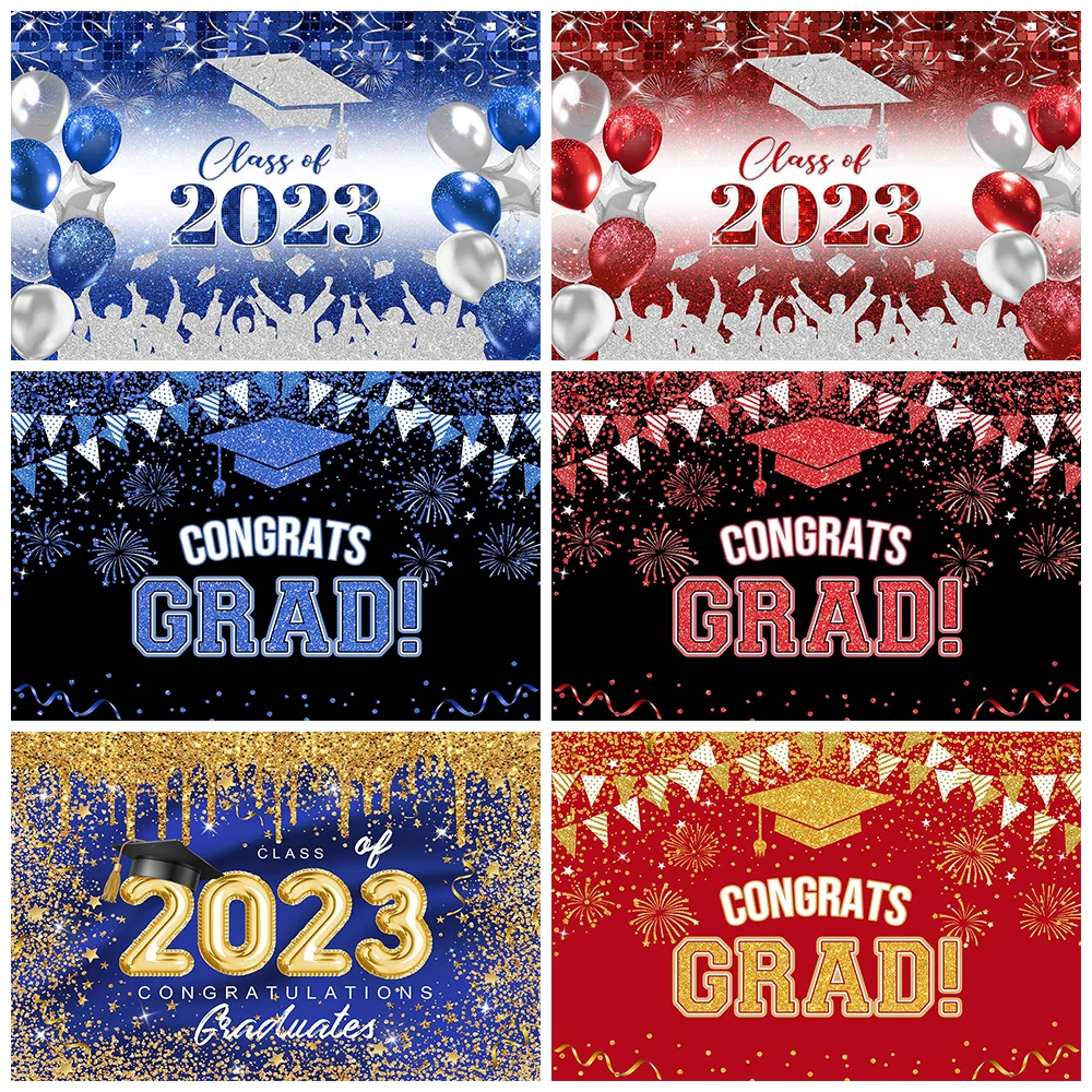 Celebrate Graduation Photography Background 2023 Graduation Ceremony Glitter Balloon Decoration Student Studio Background Banner