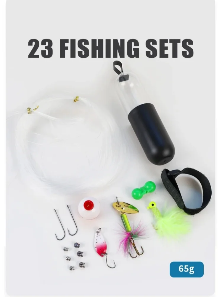 

24PCS Survival Fishing Kit Waterproof Portable Tackle Box 65g Lures Hooks Tools for Outdoor Freshwater Saltwater