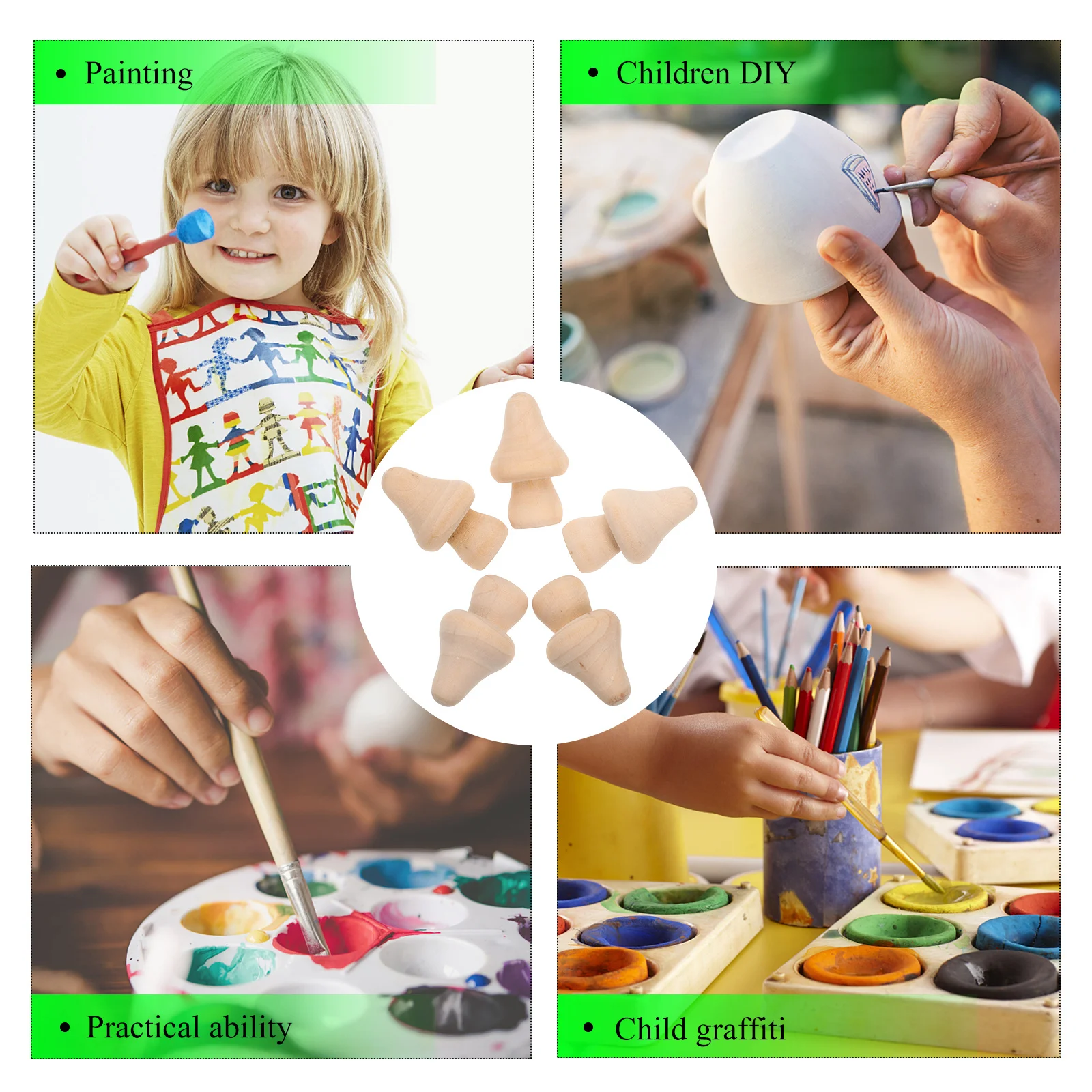 Mini ensemble de modèles de champignons en bois, 10 pièces, ensemble vierge pour bricolage, Graffiti, ornement de bureau, peinture artisanale, modélisation du bois inachevé