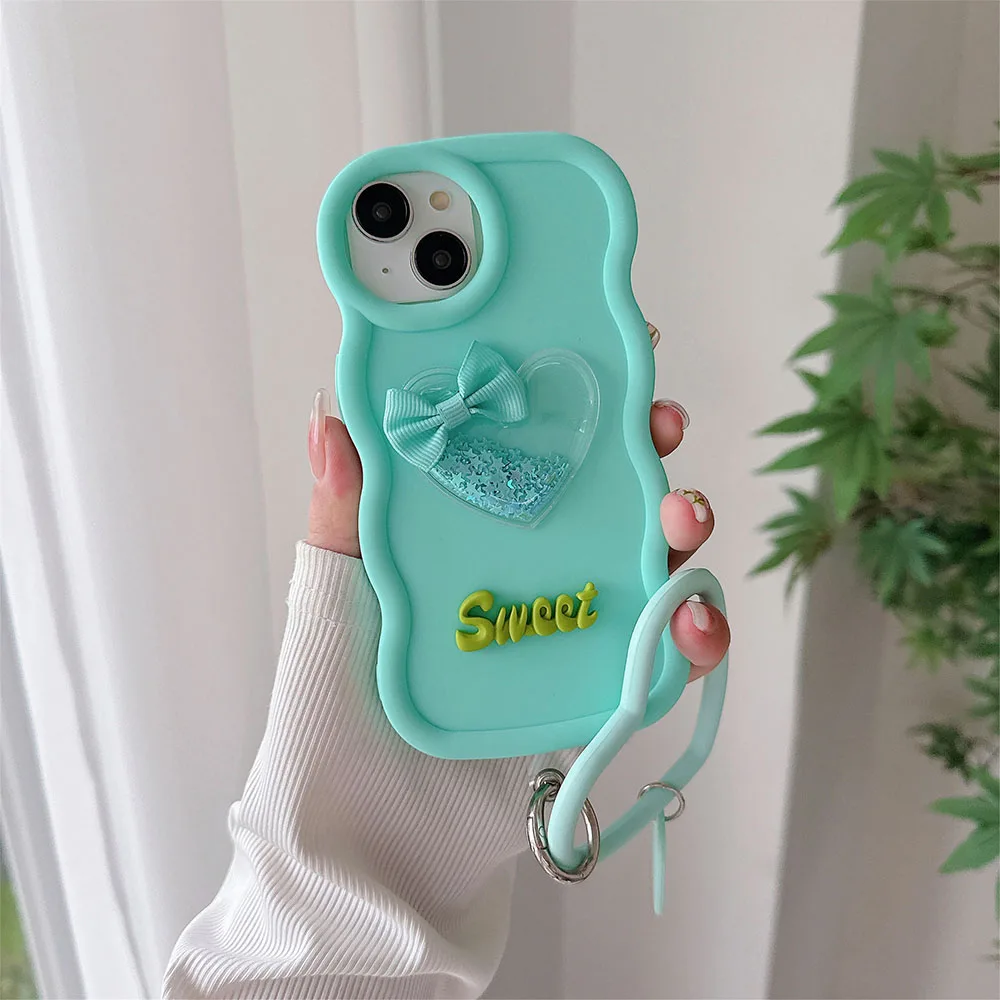 G84 Cute 3D Love quicksand Soft Silicone Bracelet Case For Motolora G54 G53 G22 G24 G30 G20 G14 G04S Bumper Shockproof Cover