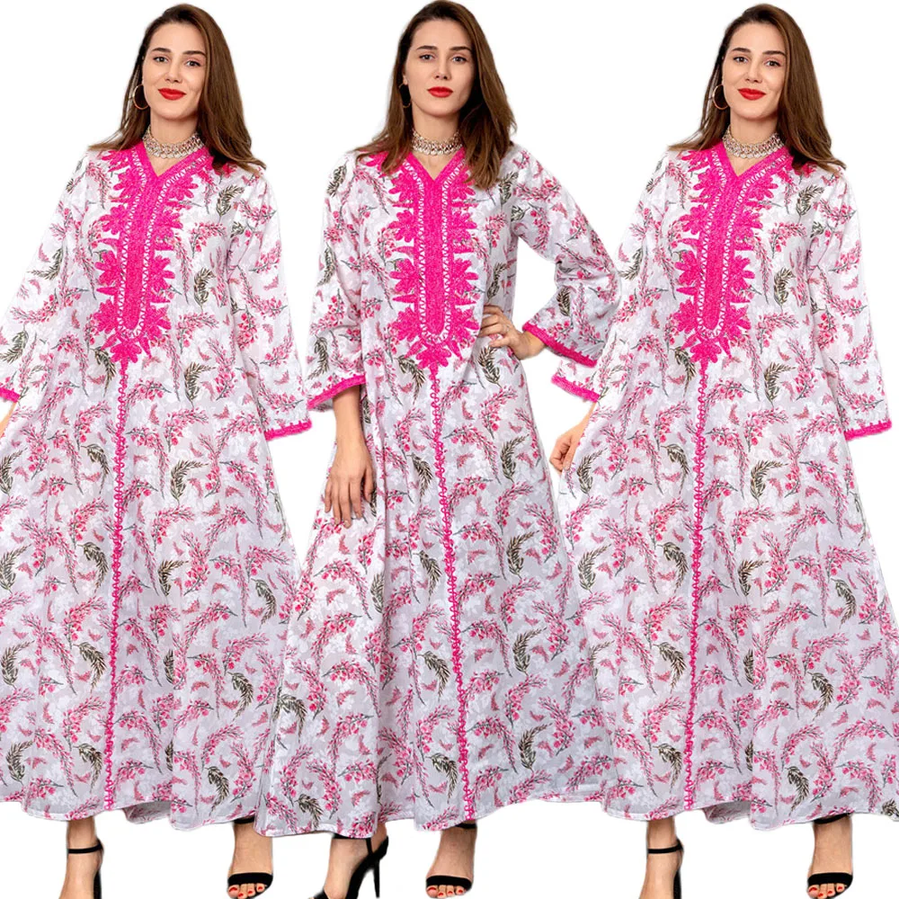 

Middle East Women Printed Long Dress Islamic Clothing Muslim Abaya Arabic Maxi Robe Ethnic Kaftan Dubai Ramadan Malaysia Fashion