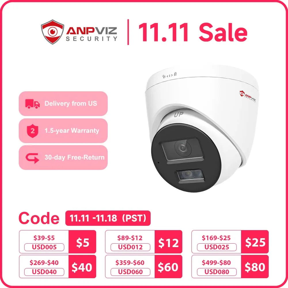 

Anpviz 8MP Smart Dual-Light POE IP-камера Открытая 24/7 ColorVU CCTV Видеонаблюдение IP67 SD-карта Обнаружение движения H.265 2.0