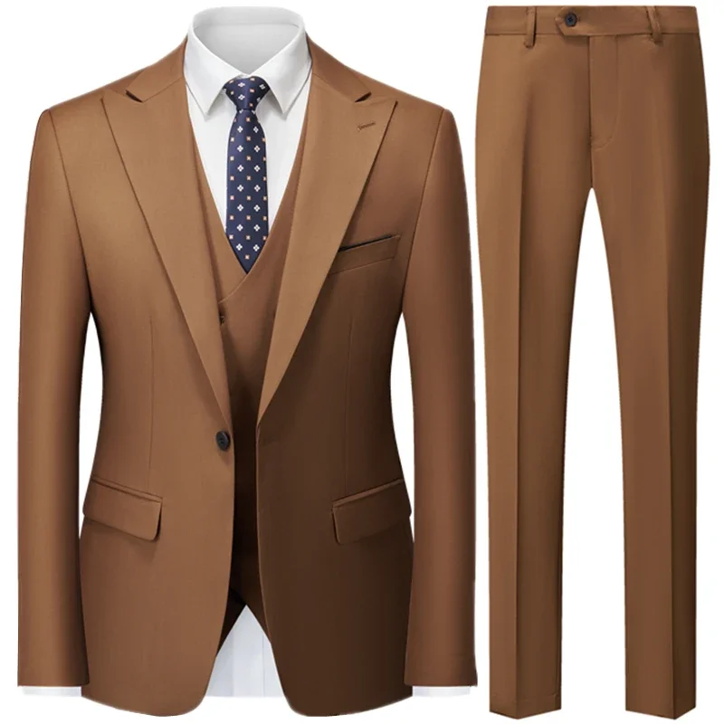 Men\'s Solid Color Business Suit Sets Coat / 2023 Male Solid Color Casual 3 Pcs Wedding Prom Dress Blazers Jacket Vest Pants