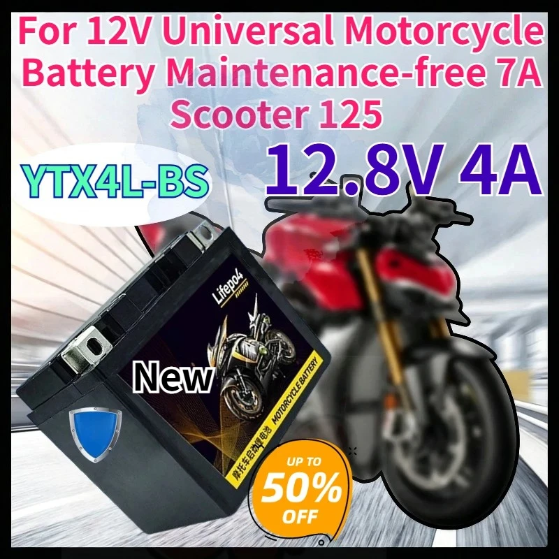 2027 New Motorcycle LiFePO4 Battery YTX4L‑BS 12.8V 4.0Ah 7A 12V Universal Maintenance‑free Battery Pack for 125cc Scooter