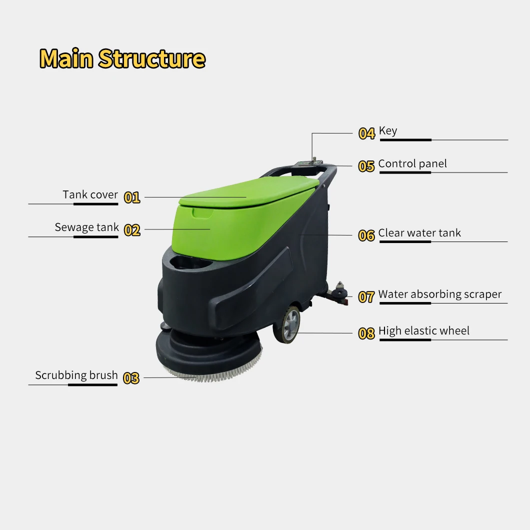 Commerciële loop achter schrob- en wasmachinereinigingsvloerschrobmachine met continue werktijd van 3-4 uur