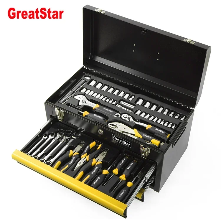 76PC ไขควงชุด Plier ชุดเครื่องมือตู้เครื่องมือกล่องเก็บมือแฟ้มโลหะ 2 ลิ้นชัก Heavy Duty กล่องโลหะ