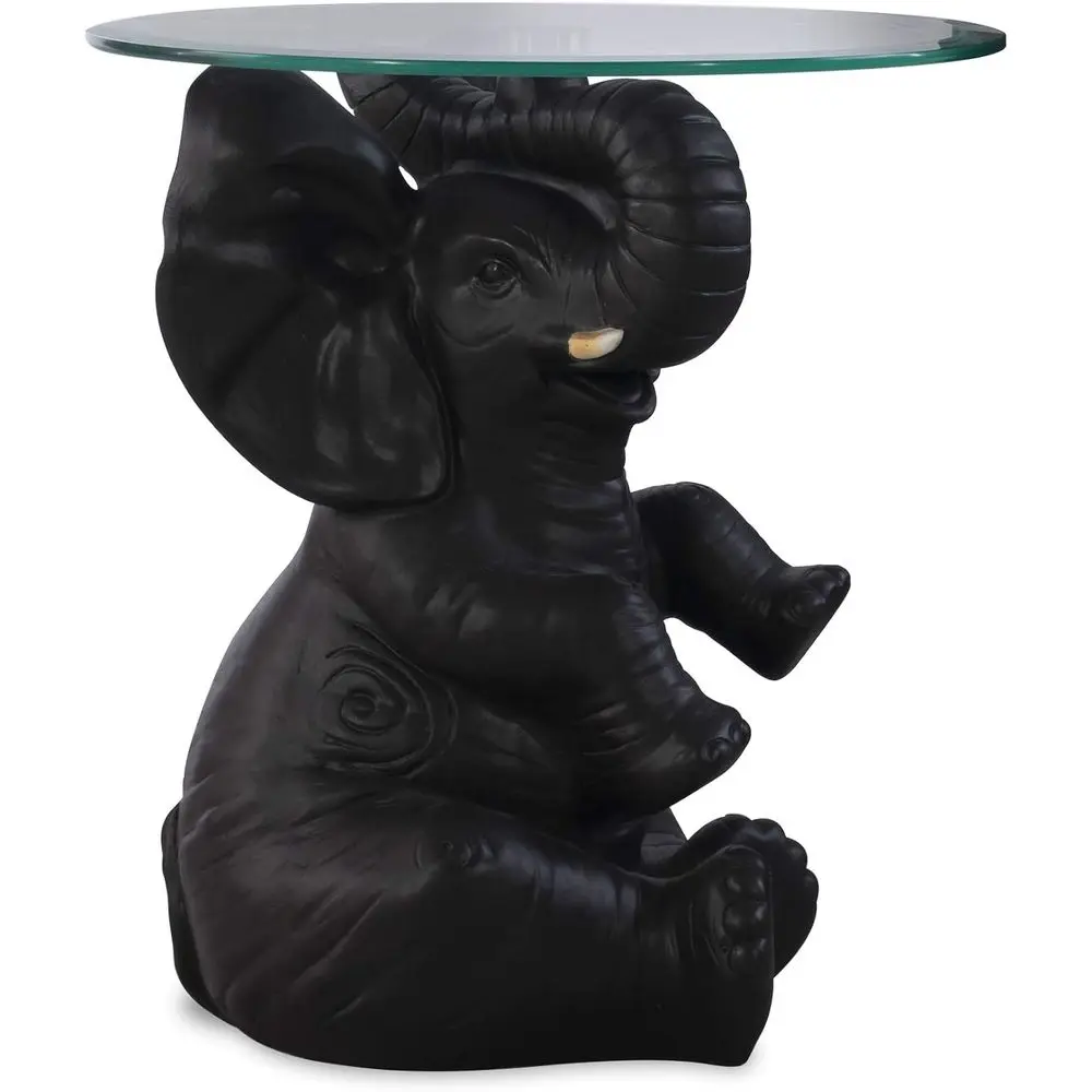 urniture Ernie Elephant, k Brown Accent Table, Portable with temper glass