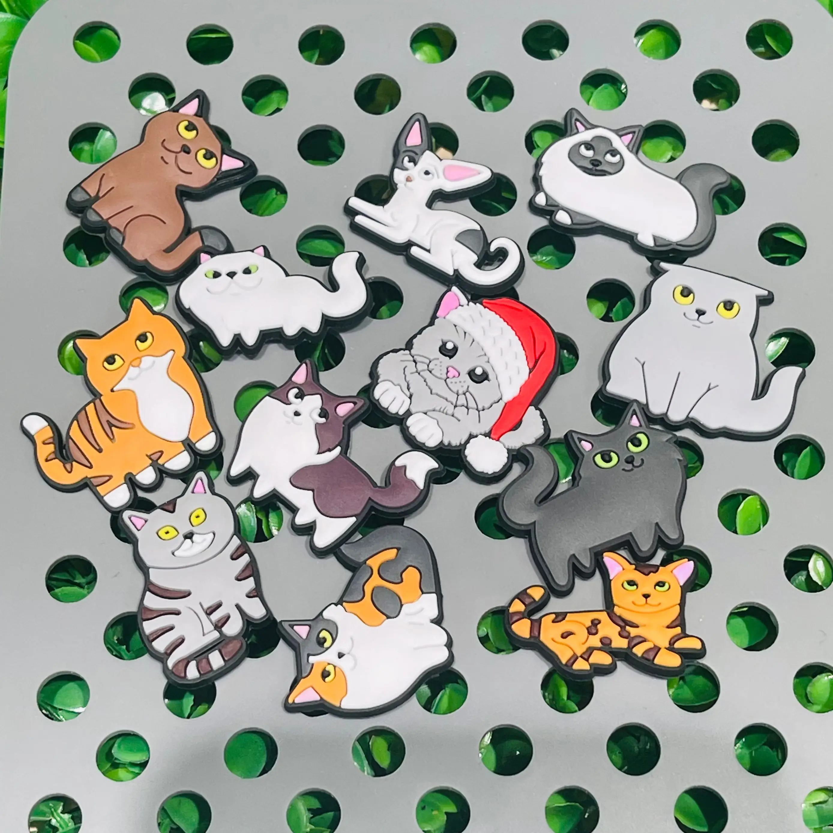 12Pcs Cartoon Cat Series PVC Shoe Charms For Clogs Pins Hole Shoes Ornaments Sandals Accessories DIY Bracelets Holiday Present