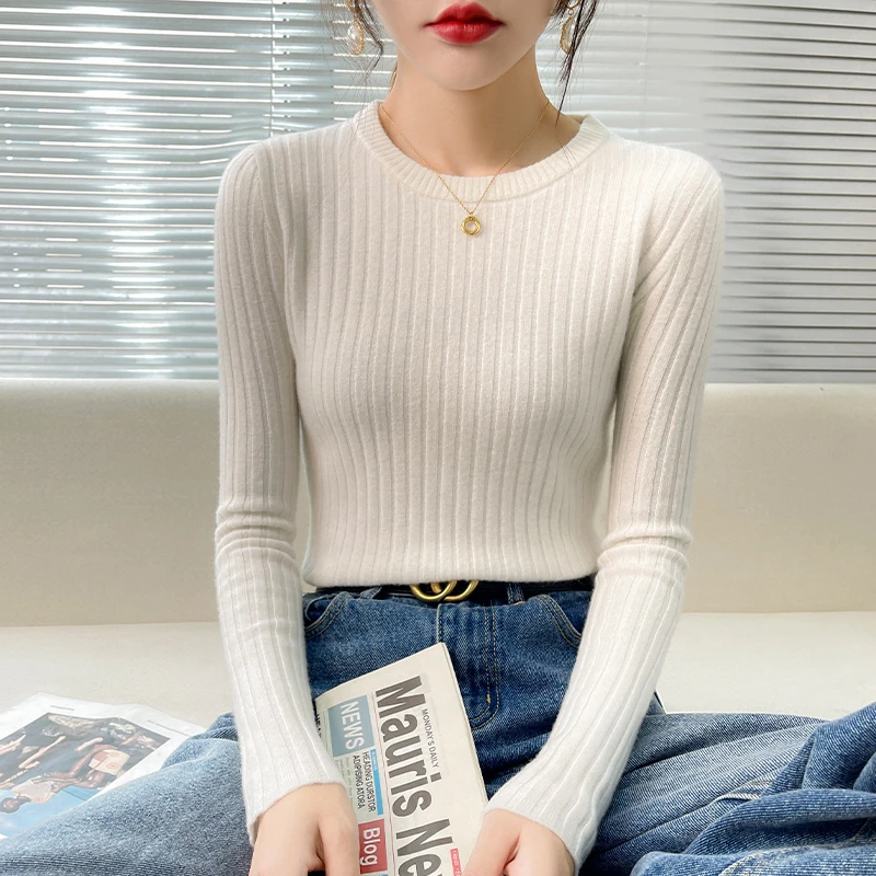 

New Long Sleeve Sweaters Knitted Sweater Women Pullovers Slim O-Neck Black Knit Sweater Pullover Women Tops Women Clothing Q2376