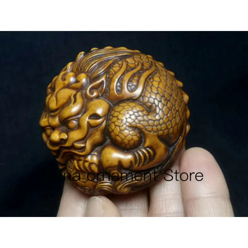 

1919 Antique art Old Chinese boxwood hand carved mascot Pi Xiu Kylin Statue Netsuke pendant Gift collectable