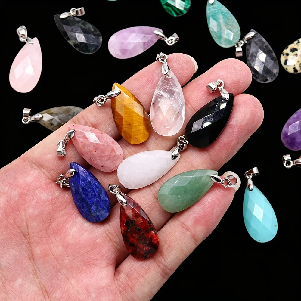 RX19-1 13x25mm Natural Crystal Faceted Teardrop Pendant, DIY Charm for Necklace Bracelet Earring Jewelry Making