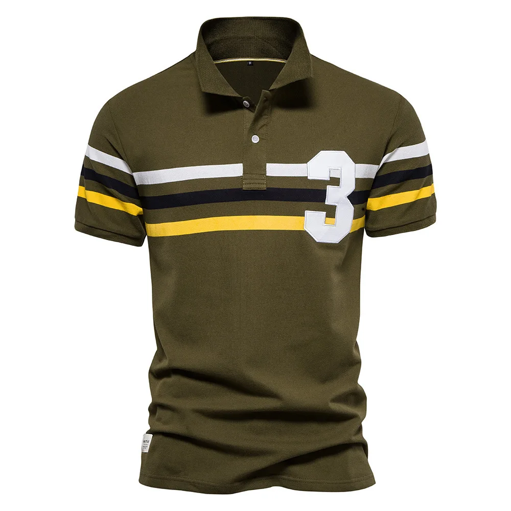 2023 Spring/Summer New Polo Collar European POLO Shirt Casual Stripe Splice Men's Digital Short Sleeve T