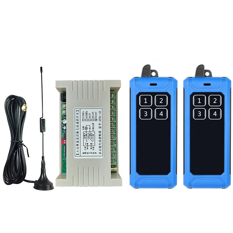 2000m DC12V 24V 4CH 30A Relay RF Wireless Remote Control Switch Receiver Transmitter Suction Antenna For LED Light or Motor