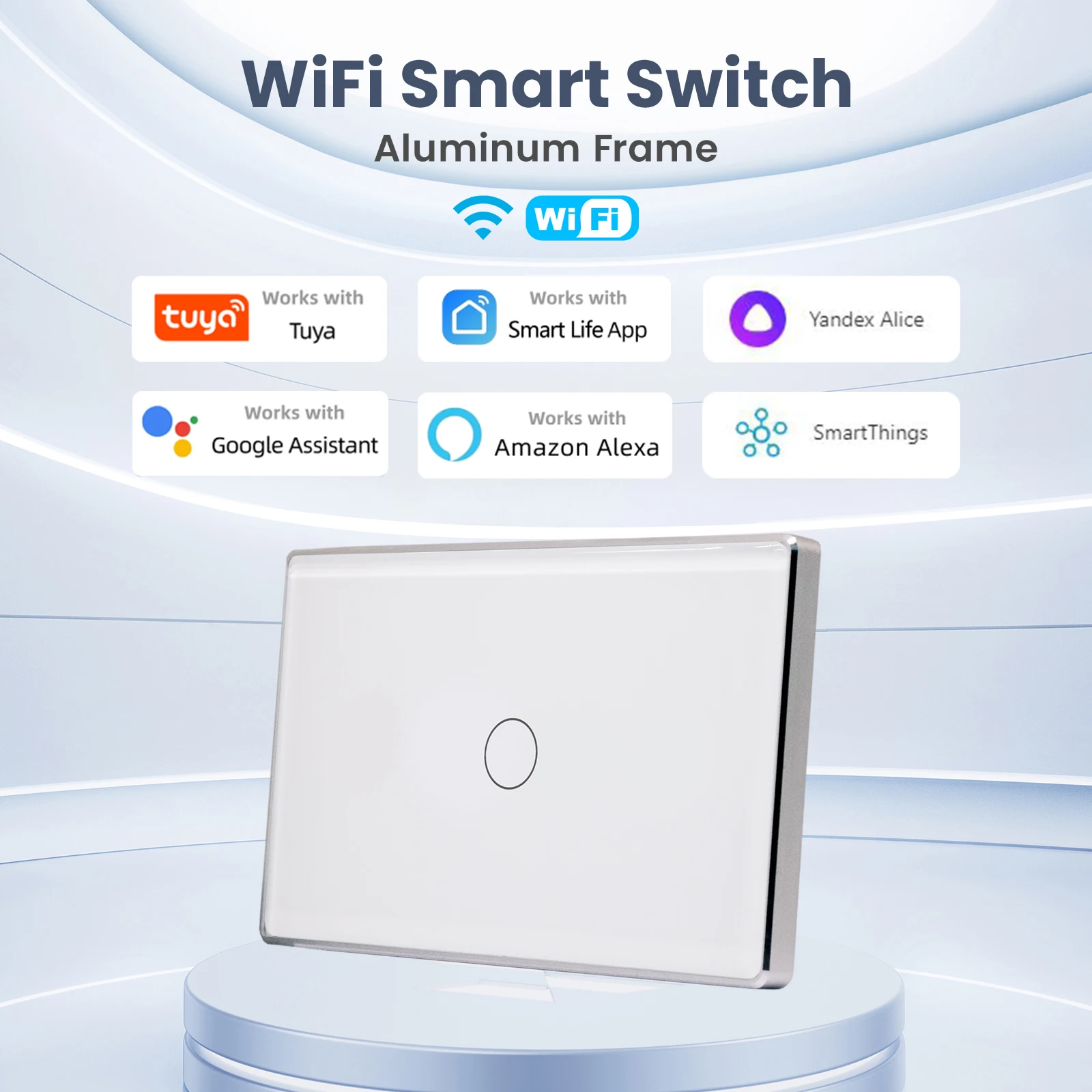 Tuya Smart wifi Light Switch US Aluminum Frame 2.5D Arc Edge Timer Schedule Wall Light Switch With Neutral Wire Glass