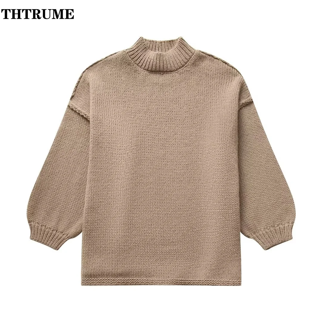 Oversized Solid Chic Sweater For Women Fashion Long Sleeve Round Neck Knit Loose Pullovers Casual Thick Communte 2024 New Jumper