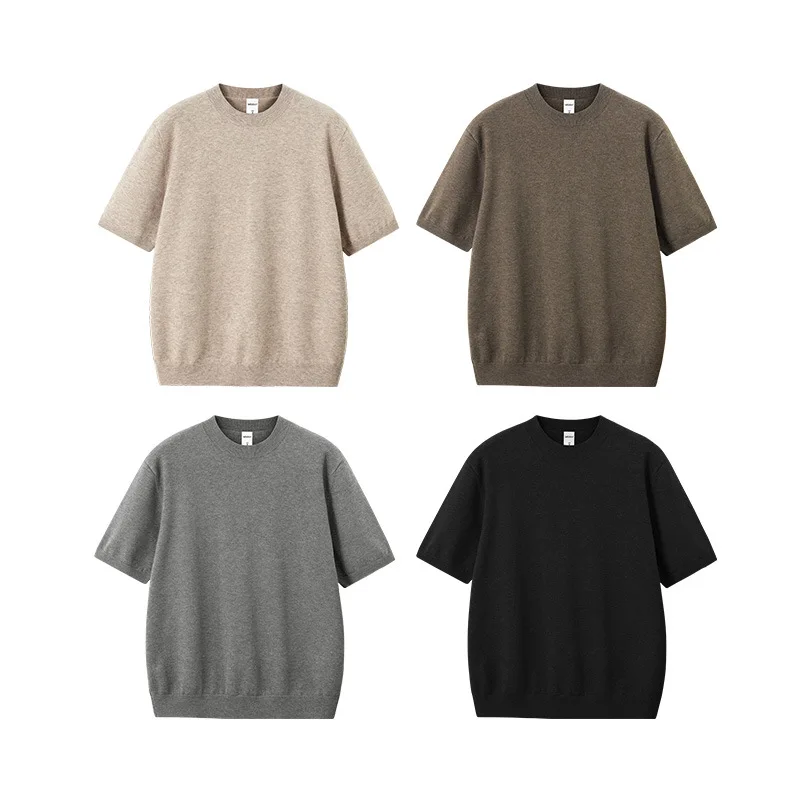 TIFICY Knit Tees T-shirt Men's Autumn New Product Loose Warm Knitted Short Sleeve Round Neck Streetwear Casual Loose Sweater