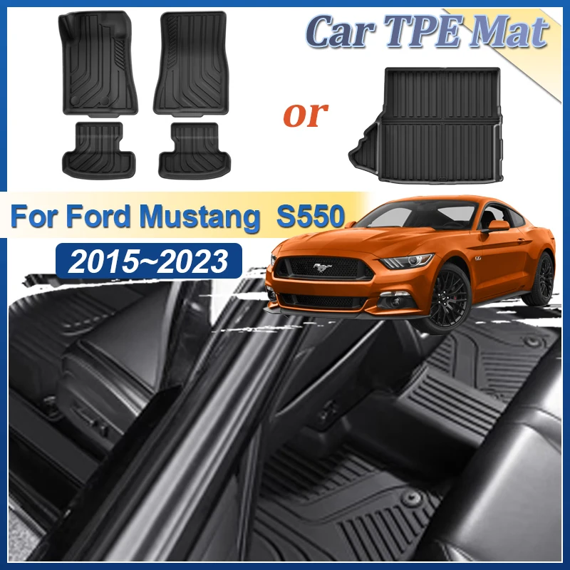 

For Ford Mustang S550 MK6 6th 6Gen 2015~2023 LHD TPE Floor Mats Trunk Mat Boot Liner Cargo Mats Protector All-Weather Foot Pads