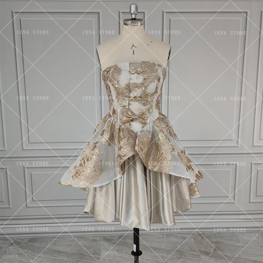 Vestido de festa com luvas longas, Estilo corte gótico, Mini vestido de baile sem alças, espartilho curto dourado, Vestidos Homecoming