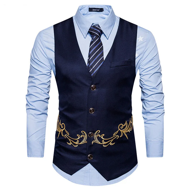 Black Embroidery Suit Vest Men Gilet Homme 2024 Brand Slim Fit Waistcoat Men Casual Business Party Wedding Prom Dress Vests XXL