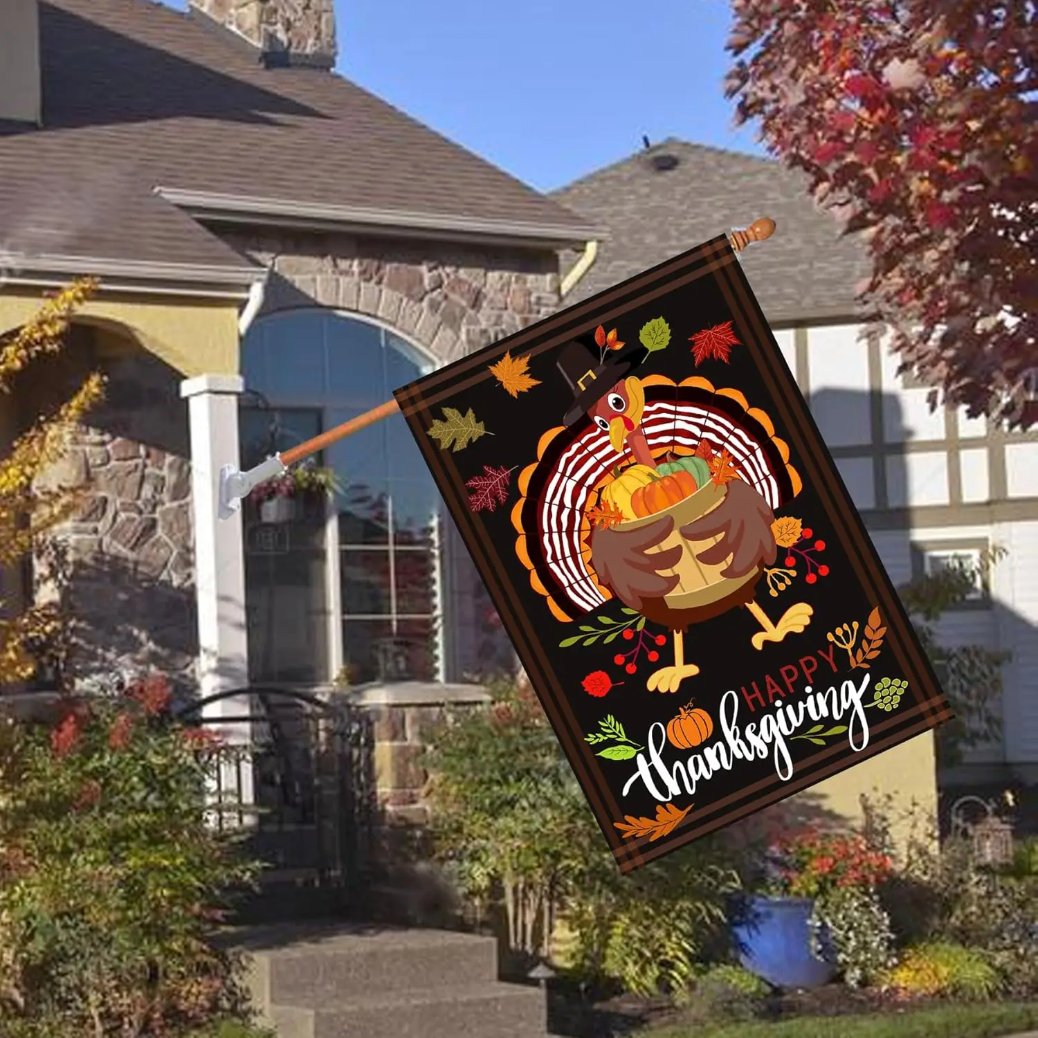 Happy Thanksgiving Flags,Thanksgiving Garden Flag 28 x 40 Inch Thanksgiving House Flag Double-Sided 2 Layer Fall House Flag  yyi