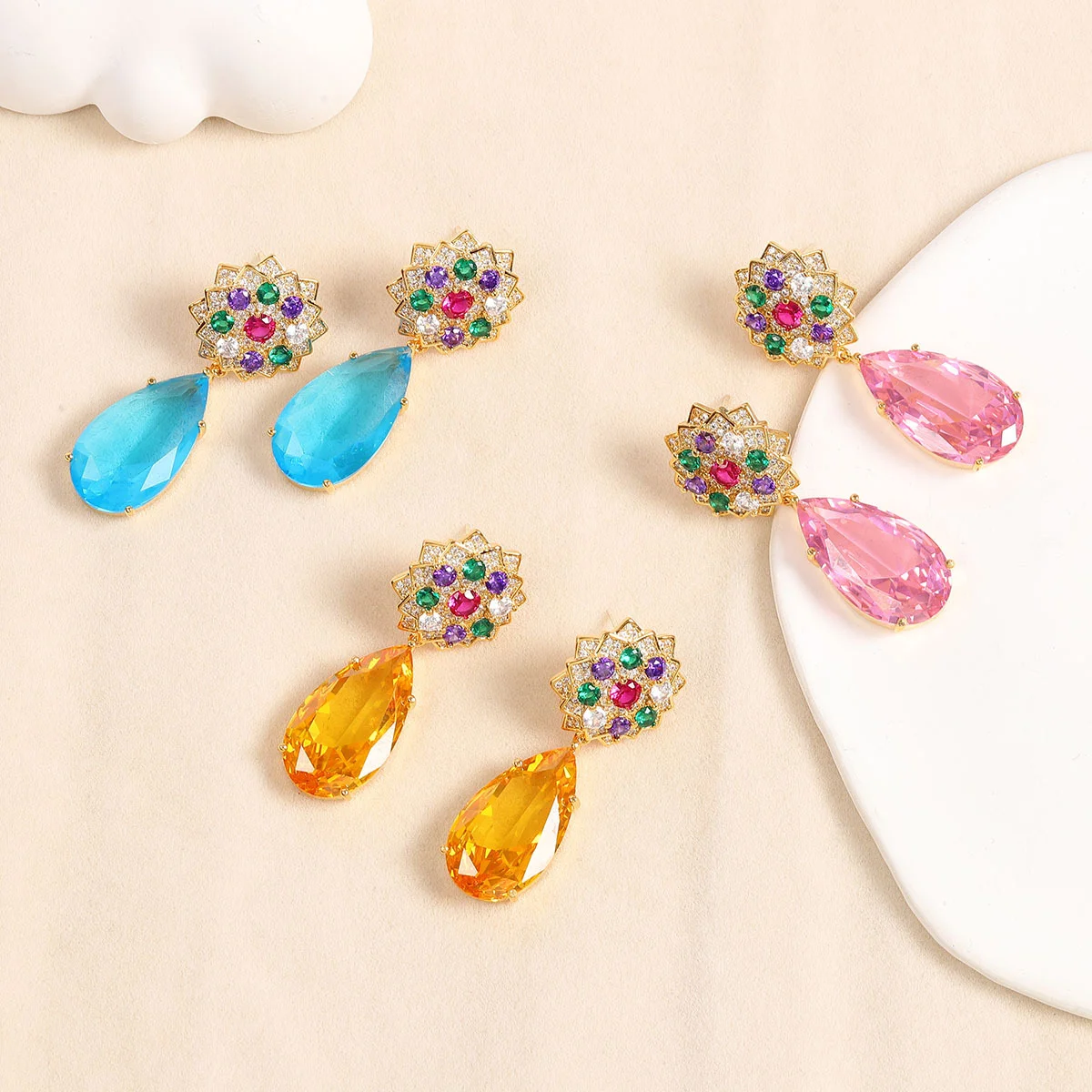 

Серьги-капли из серебра 925 пробы с разноцветными драгоценными камнями, роскошный свадебный подарок для женщин