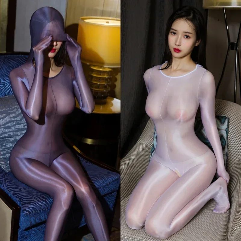 

Масляные блестящие прозрачные чулки для всего тела со шляпой, женский сексуальный комбинезон с открытой промежностью, боди для секса, ночное белье, нижнее белье