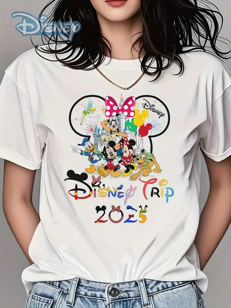 2025 ديزني الرسوم المتحركة ميكي الصيف الأميرة قصيرة الأكمام 100% القطن تي شيرت مطبوع للجنسين المتضخم تي شيرت تنفس Y2K #2
