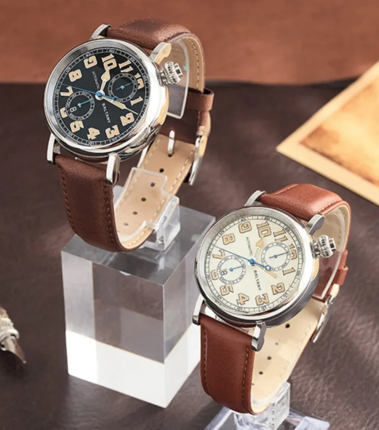 Baltany Men Automatic Watch 41mm Pilot Mechaical Wristwatch Luminous Oblique Dial 50M Waterproof Sapphire Mirror Miyota 9122