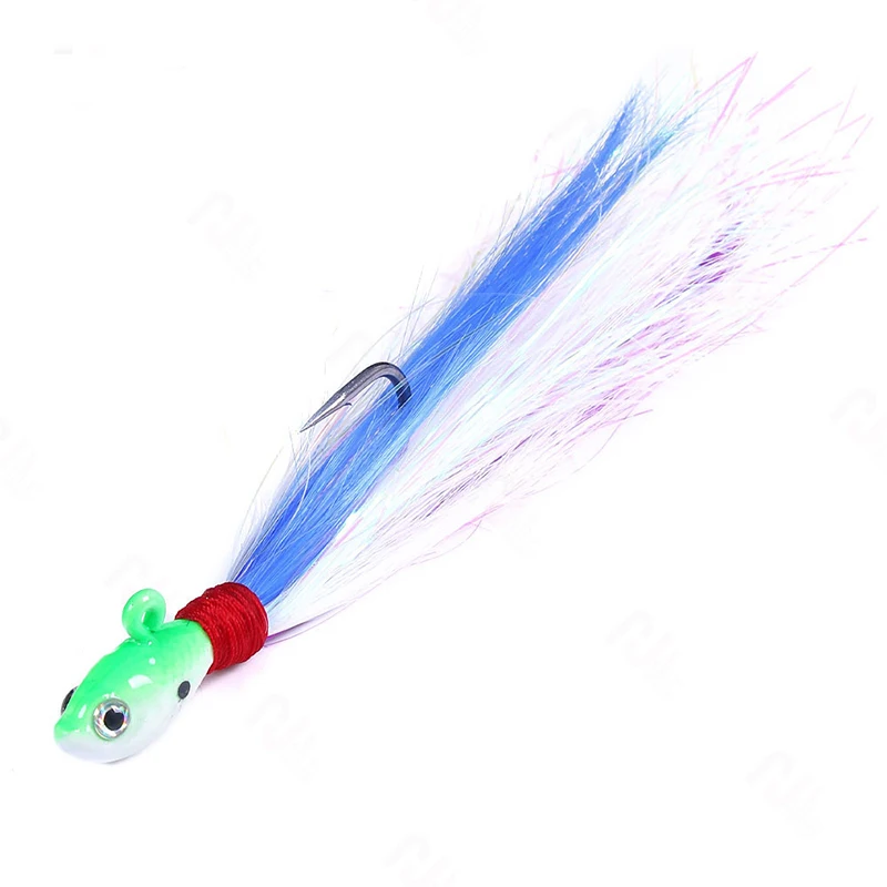 1 piece Bass Fishing Lure Buck Tail Jig Hook Bait 7g 10g 14g 21g 28g Deer Hair Feather Hook Beard Jigging Lure for Fishing