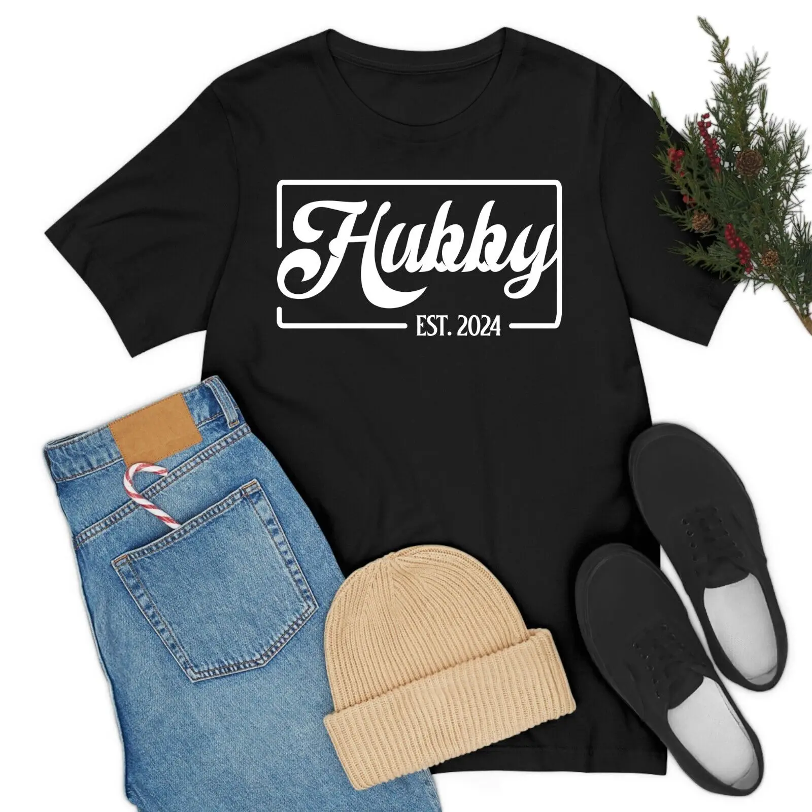 Hubby Est 2024 Just Married Honeymoon Wedding Couples T-Shirt For Men