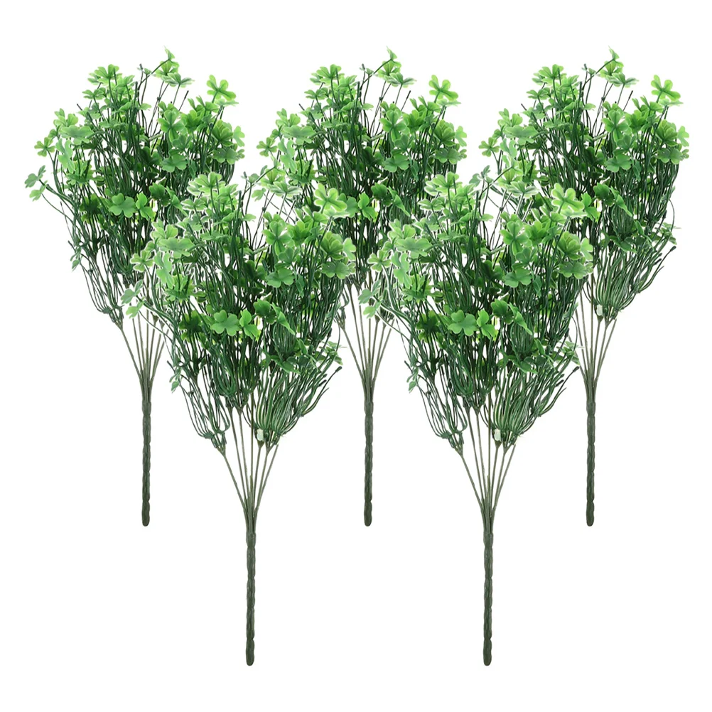 

5Pcs Faux Artificial Four Leaf Plants Lucky Grass for Indoor Outdoor Garden Wedding Floral Arrangements Greenery Decor