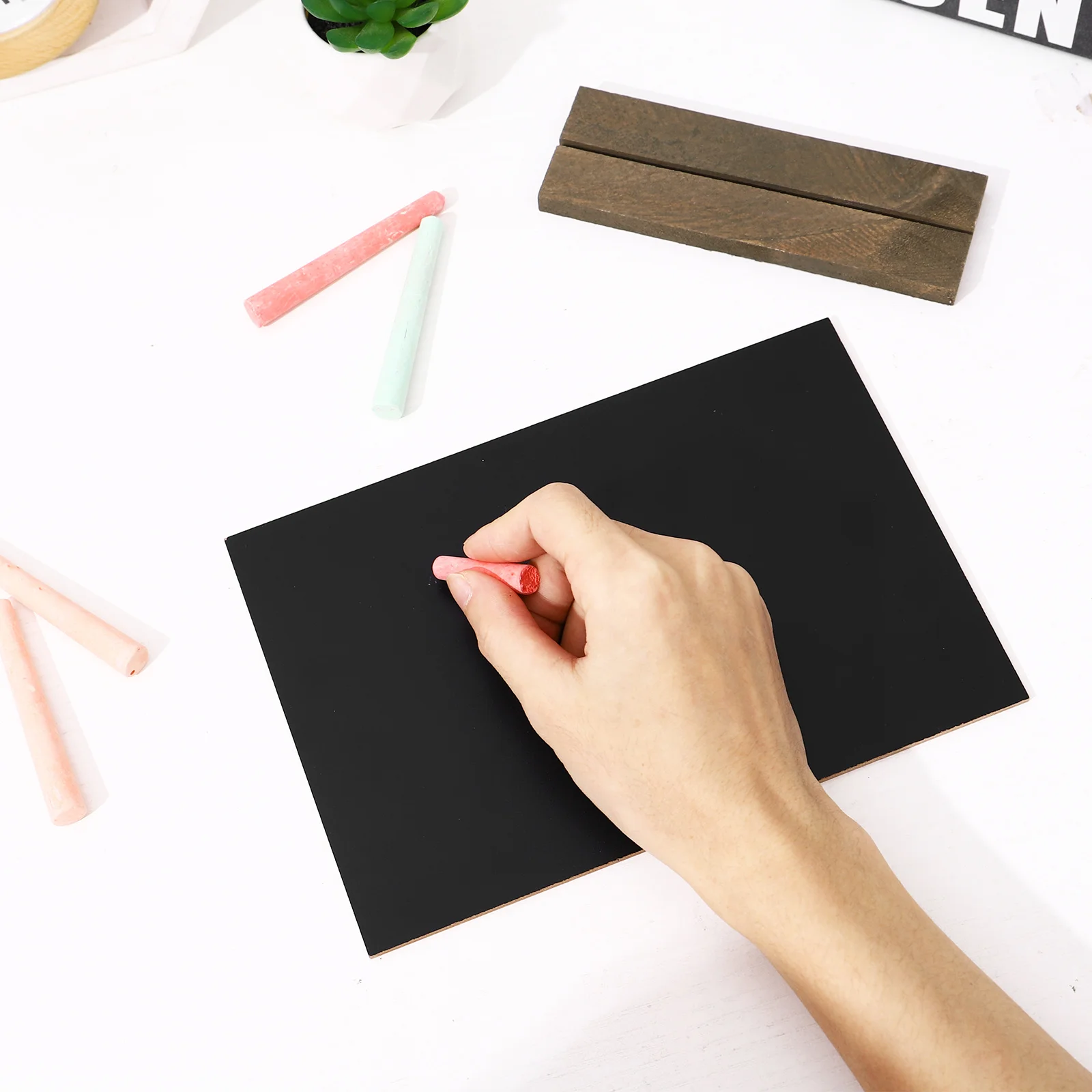 

Mini Tabletop Chalkboard with Wooden Base Double Sided Erasable Message Board for Home Office Wedding Restaurant Bar Display