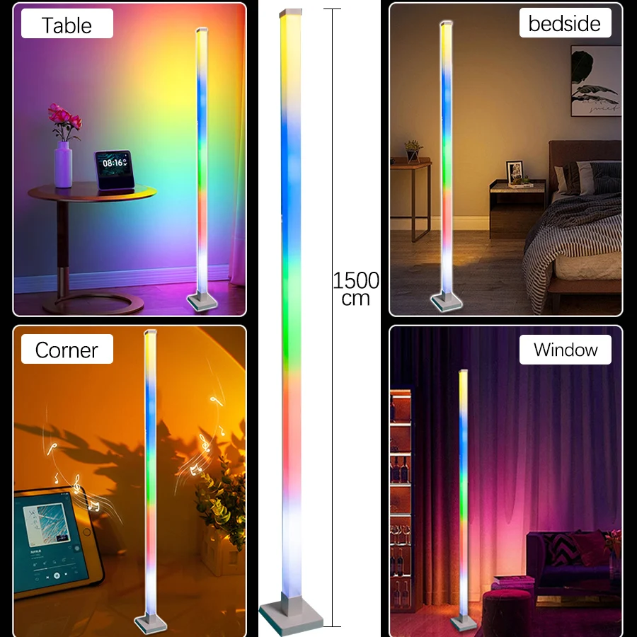 RGB Floor Lamp RGB Corner Floor Lamp Bedroom Ambient Lighting Scandinavian Style Color Changing Dimmable Soft Lighting