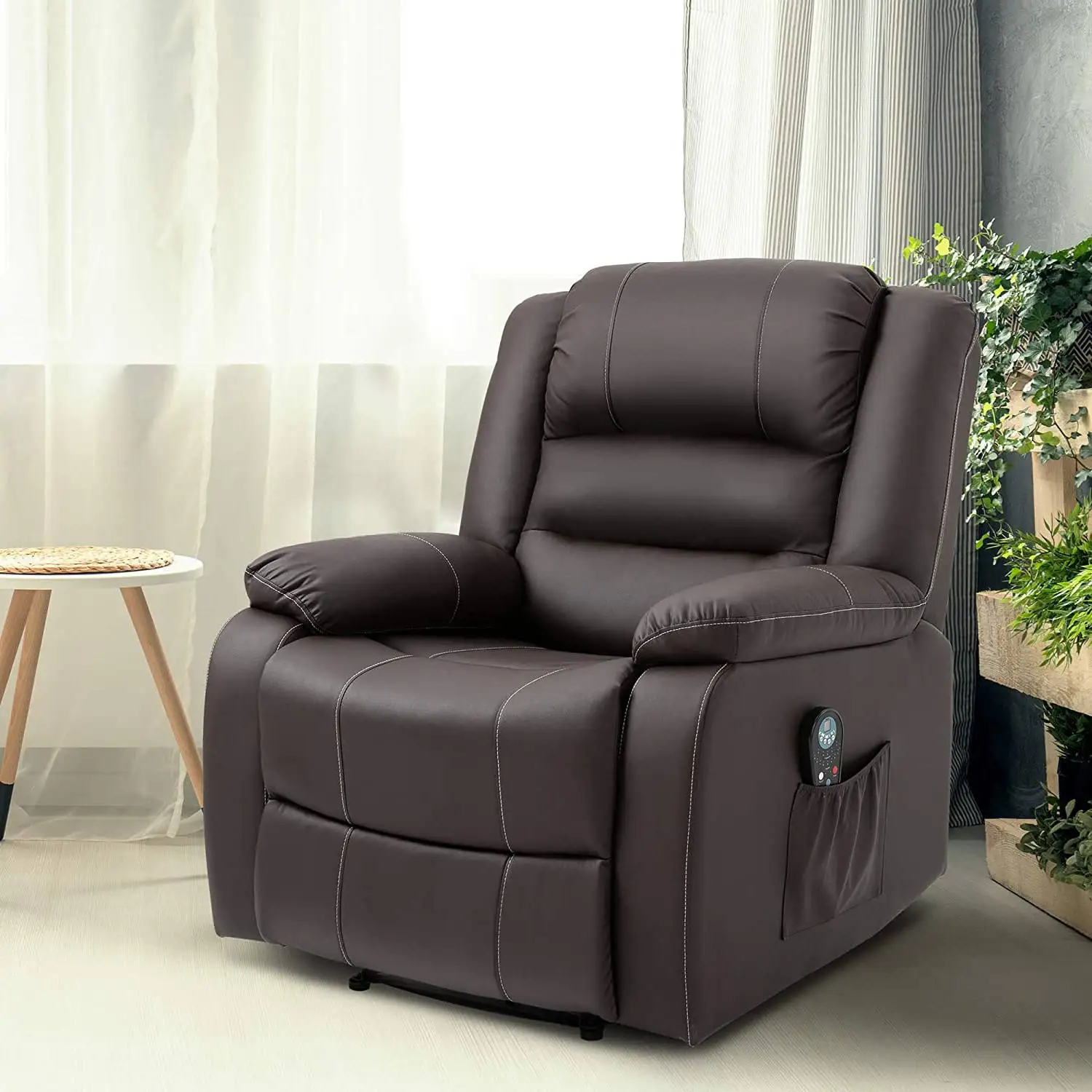 طقم أريكة كرسي جلدي لغرفة المعيشة مستلق #4