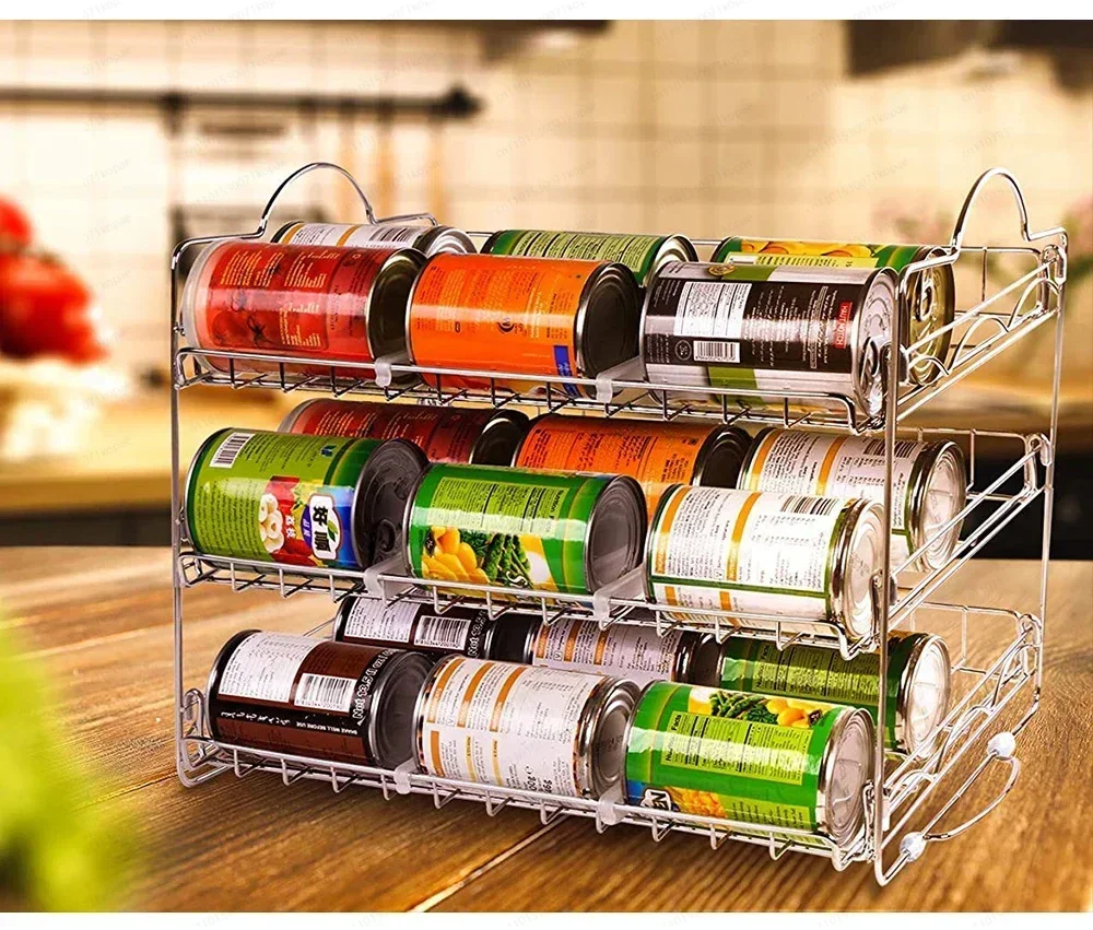 Multi-Layer Can Rack Cola Beverage Cans Storage  Kitchen Desktop Stackable Rolling