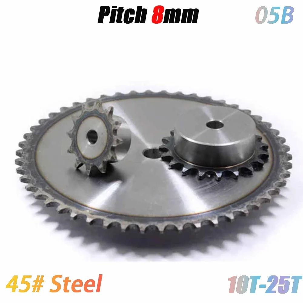 1Pcs 45# Steel 05B Sprocket 10-25 Teeth Inner Hole 6/8mm Table Wheel Finished Hole Sprocket Screw Pitch 8mm For Universal Motor