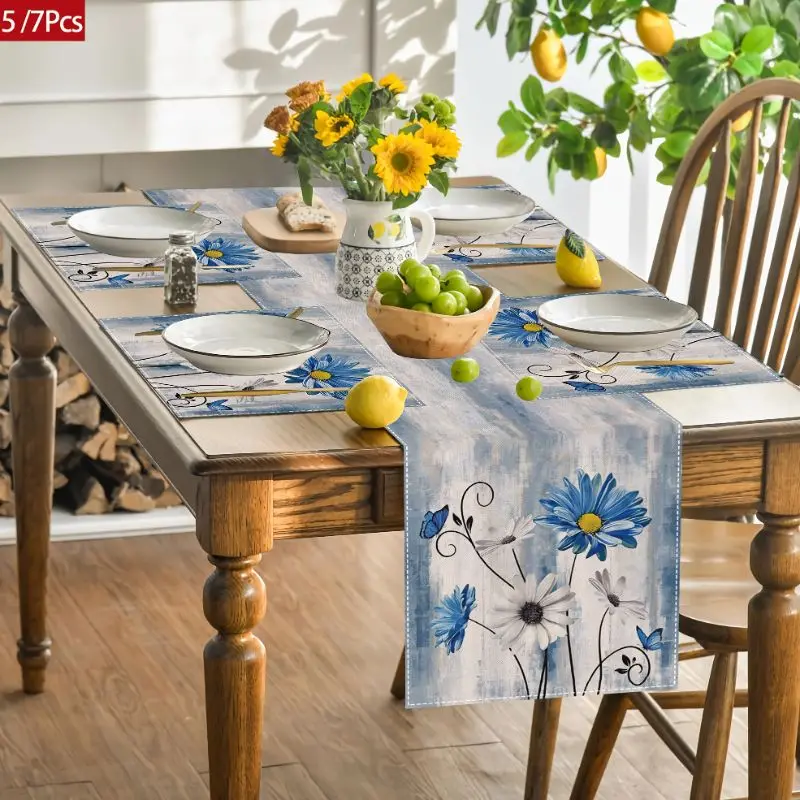 VIKAMA American Country Flower Table Runner Placemats Set Waterproof Anti Slip Kitchen Dining Table Mat