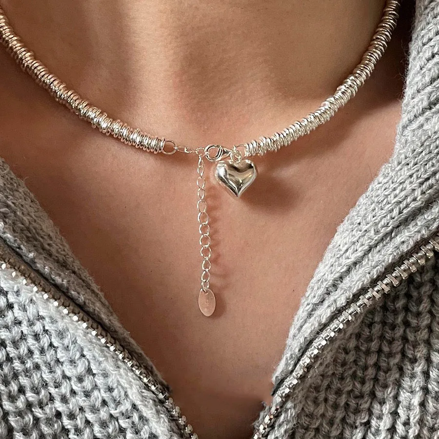 925 Sterling Silver Necklace For Women Adjustable Necklace Round Heart Heavy Choker Necklaces Birthday Gift Chocker